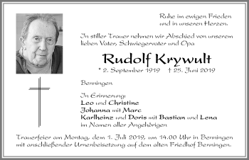 Traueranzeige von Rudolf Keywult von Memminger Zeitung