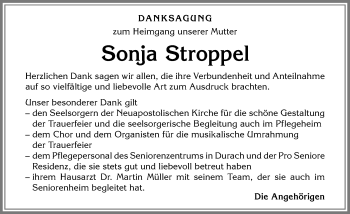 Traueranzeige von Sonja Stroppel von Allgäuer Zeitung,Kempten
