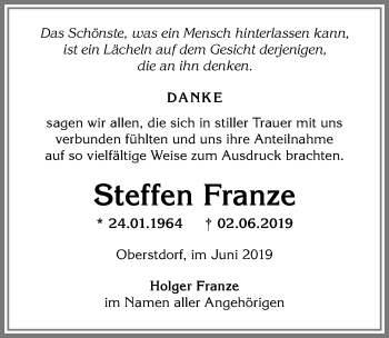 Traueranzeige von Steffen Franze von Allgäuer Anzeigeblatt