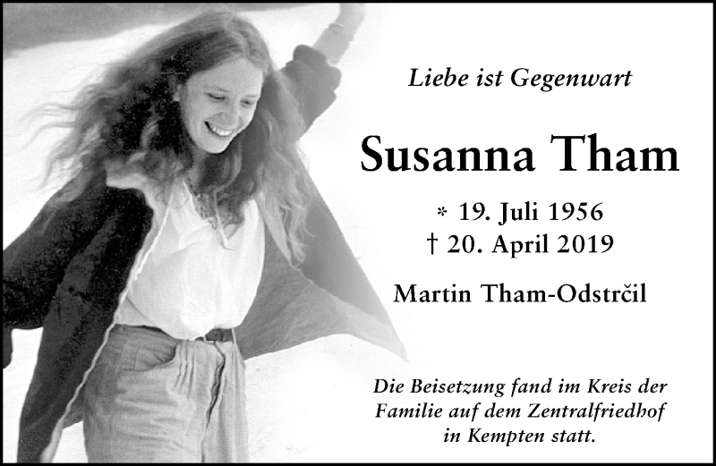  Traueranzeige für Susanna Tham vom 01.06.2019 aus Allgäuer Zeitung,Kempten