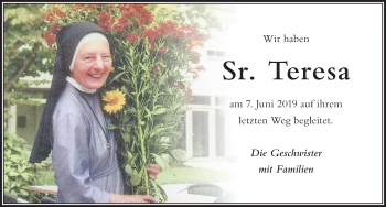 Traueranzeige von Teresa  von Der Westallgäuer