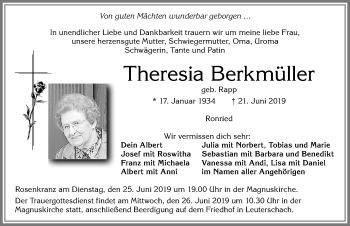 Traueranzeige von Theresia Berkmüller von Allgäuer Zeitung, Marktoberdorf