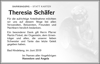 Traueranzeige von Theresia Schäfer von Allgäuer Anzeigeblatt