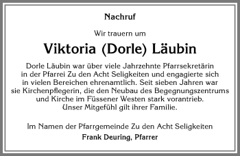 Traueranzeige von Viktoria Läubin von Allgäuer Zeitung, Füssen