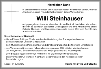 Traueranzeige von Willi Steinhauser von Memminger Zeitung