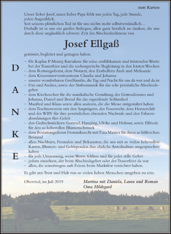 Traueranzeige von Josef Ellgaß von Der Westallgäuer