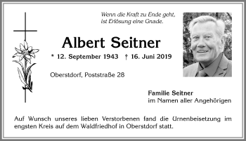 Traueranzeige von Albert Seitner von Allgäuer Anzeigeblatt