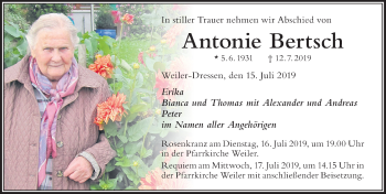 Traueranzeige von Antonie Bertsch von Der Westallgäuer