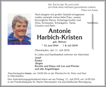 Traueranzeige von Antonie Harbich-Kristen von Allgäuer Anzeigeblatt