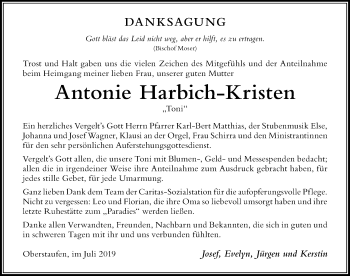 Traueranzeige von Antonie Harbich-Kristen von Der Westallgäuer