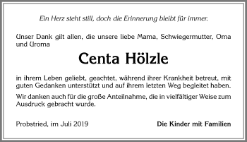Traueranzeige von Centa Hölzle von Allgäuer Zeitung,Kempten