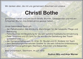 Traueranzeige von Christl Bothe von Memminger Zeitung