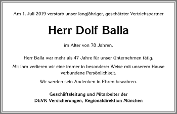 Traueranzeige von Dolf Balla von Allgäuer Zeitung,Kempten