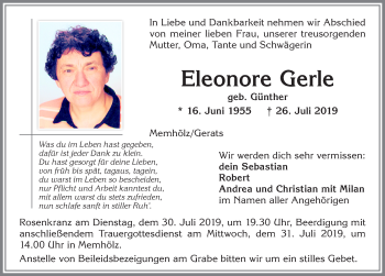 Traueranzeige von Eleonore Gerle von Allgäuer Zeitung,Kempten