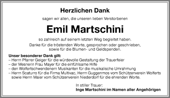 Traueranzeige von Emil Martschini von Memminger Zeitung