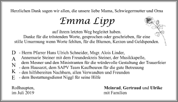 Traueranzeige von Emma Lipp von Allgäuer Zeitung, Füssen