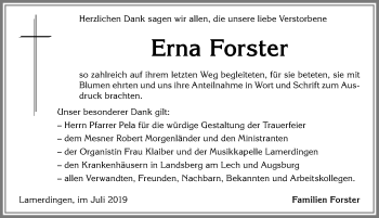 Traueranzeige von Erna Forster von Allgäuer Zeitung, Kaufbeuren/Buchloe