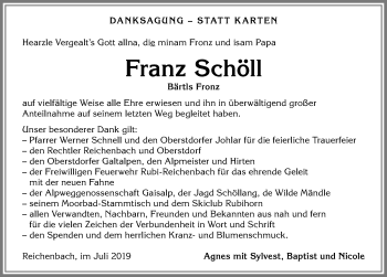 Traueranzeige von Franz Schöll von Allgäuer Anzeigeblatt