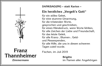 Traueranzeige von Franz Thannheimer von Allgäuer Anzeigeblatt