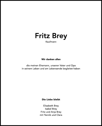 Traueranzeige von Fritz Brey von Memminger Zeitung
