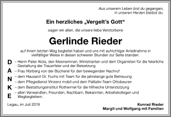 Traueranzeige von Gerlinde Rieder von Memminger Zeitung