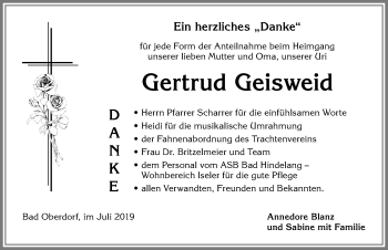 Traueranzeige von Gertrud Geisweid von Allgäuer Anzeigeblatt