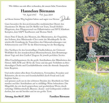 Traueranzeige von Hannelore Börmann von Allgäuer Zeitung