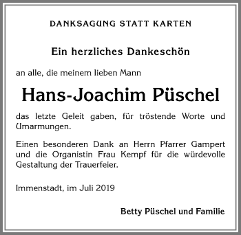 Traueranzeige von Hans-Joachim Püschel von Allgäuer Anzeigeblatt