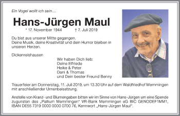 Traueranzeige von Hans-Jürgen Maul von Memminger Zeitung