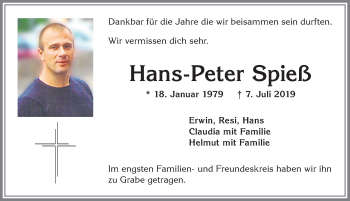 Traueranzeige von Hans-Peter Spieß von Allgäuer Zeitung, Marktoberdorf