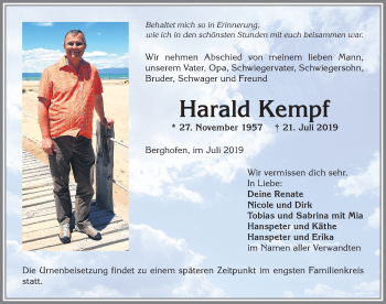 Traueranzeige von Harald Kempf von Allgäuer Anzeigeblatt