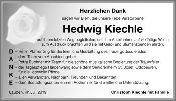 Traueranzeige von Hedwig Kiechle von Allgäuer Zeitung,Kempten