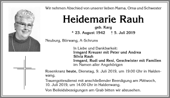 Traueranzeige von Heidemarie Rauh von Allgäuer Zeitung,Kempten