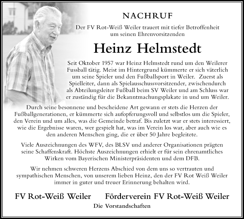  Traueranzeige für Heinz Helmstedt vom 31.07.2019 aus Der Westallgäuer