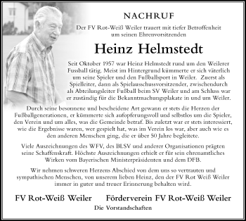 Traueranzeige von Heinz Helmstedt von Der Westallgäuer