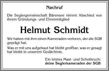 Traueranzeige von Helmut Schmidt von Allgäuer Zeitung, Kaufbeuren/Buchloe
