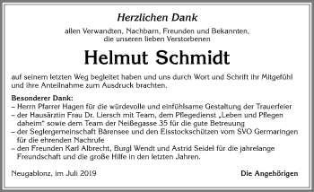 Traueranzeige von Helmut Schmidt von Allgäuer Zeitung, Kaufbeuren/Buchloe