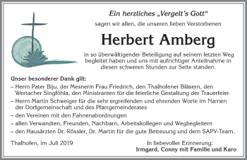 Traueranzeige von Herbert Amberg von Allgäuer Zeitung, Marktoberdorf