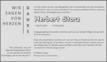 Traueranzeige von Herbert Storz von Memminger Zeitung