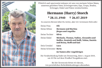 Traueranzeige von Hermann Storch von Allgäuer Zeitung, Kaufbeuren/Buchloe