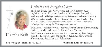 Traueranzeige von Hermine Roth von Allgäuer Zeitung, Füssen