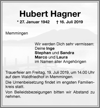Traueranzeige von Hubert Hagner von Memminger Zeitung