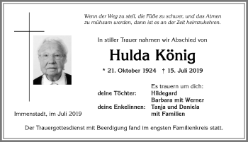 Traueranzeige von Hulda König von Allgäuer Anzeigeblatt