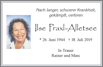 Traueranzeige von Ilse Praxl-Alletsee von Allgäuer Zeitung, Füssen