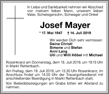 Traueranzeige von Josef Mayer von Memminger Zeitung