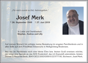 Traueranzeige von Josef Merk von Allgäuer Anzeigeblatt