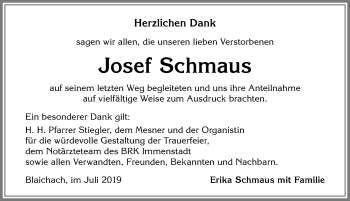 Traueranzeige von Josef Schmaus von Allgäuer Anzeigeblatt