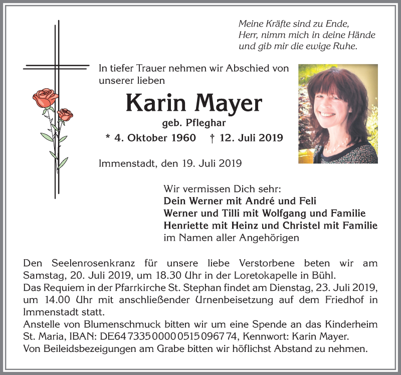  Traueranzeige für Karin Mayer vom 19.07.2019 aus Allgäuer Anzeigeblatt