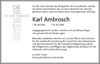 Traueranzeige von Karl Ambrosch von Allgäuer Zeitung, Kaufbeuren/Buchloe