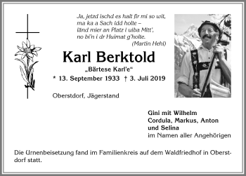 Traueranzeige von Karl Berktold von Allgäuer Anzeigeblatt